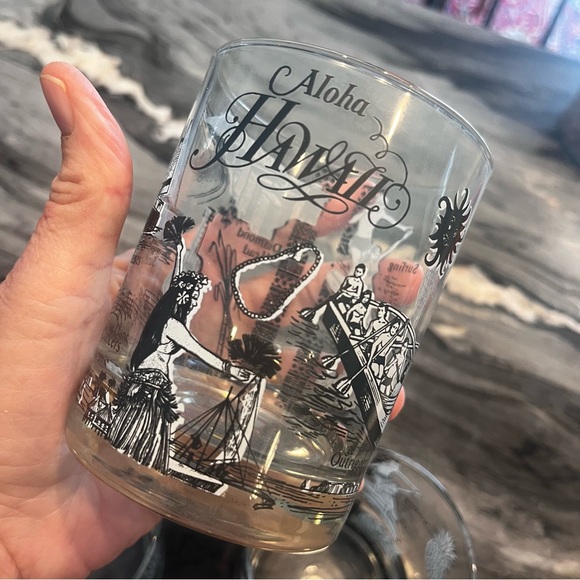 Vintage Federal Glass Aloha Hawaii Rocks Glasses Three Tiki Novelty Hula Mai Tai - Picture 6 of 8